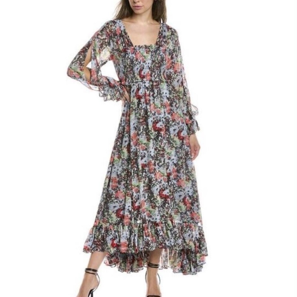 [Cinq à Sept] Leigh Floral Print Ruffle Maxi Dress